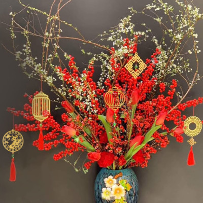 Combo 12V - Bộ 12 dây treo trang trí tết Khai Lộc Hoàng Kim màu Vàng,handmade,chất liệu gỗ, kim loại cắt CNC hoa văn sắc sảo, treo cành mai, đào, lan, quà tặng độc đáo ý nghĩa