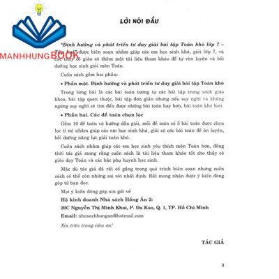 sách - định hướng và phát triển tư duy giải bài tập toán khó lớp 7 - tập 2 (biên soạn theo chương trình gdpt mới)