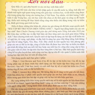 Bài Tập Bỗ Trợ Toàn Diện Tiếng Anh 7 (Người Bạn Đồng Hành Của Các Em Học Sinh)