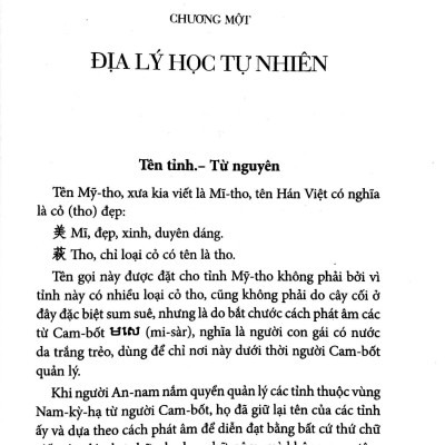 Chuyên Khảo Về Tỉnh Mỹ Tho - Địa Lý Học : TỰ NHIÊN, KINH TẾ & LỊCH SỬ NAM KỲ