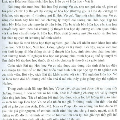 Bài Tập Hóa Học Vô Cơ - Quyển I - Lý Thuyết Đại Cương Về Hóa Học (Tái bản năm 2020)