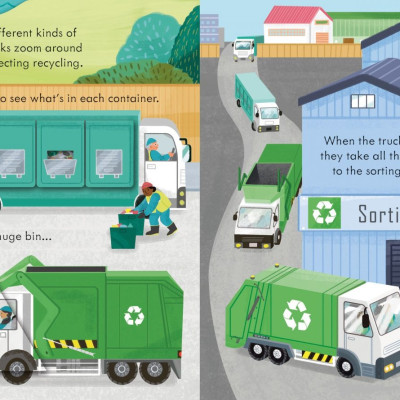 Sách tương tác thiếu nhi tiếng Anh: Peep Inside How A Recycling Truck Works