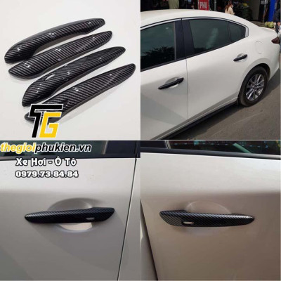 Bộ ốp tay nắm cửa, hõm cửa xe Mazda 3 2020 vân Carbon