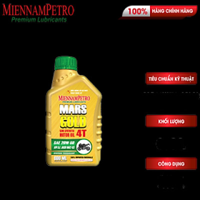 Dầu Nhớt MiennamPetro Mars Gold Motor Oil 4T 20W-50 API SJ JASO MA2 800ml Bảo Vệ Động Cơ Xe Máy 4 Thì Cao Cấp