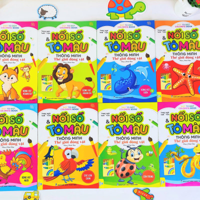 Sách - Combo 8 Cuốn: Nối số & Tô màu thông minh thế giới động vật - Song ngữ Việt Anh - ndbooks
