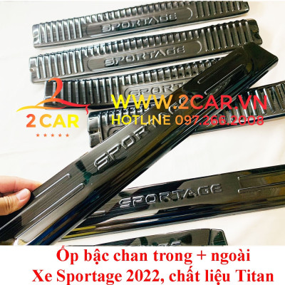 Ốp bậc cửa, Nẹp bước chân trong ngoài xe Kia Sportage 2022, 2023 chất liệu Titan cao cấp