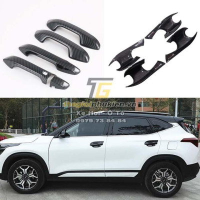 Bộ ốp tay nắm cửa, hõm cửa xe KIA Seltos 2020 vân Carbon