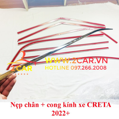 Nẹp viền chân kính, Nẹp cong kính xe Hyundai Creta 2022- 2023 Hàng inox cao cấp