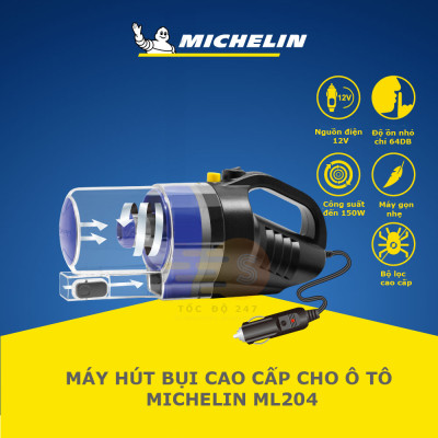 Máy hút bụi cao cấp cho ô tô nguồn 12v Michelin ML204 - độ ồn thấp, máy gọn nhẹ, nhiều đầu hút, công xuất cao