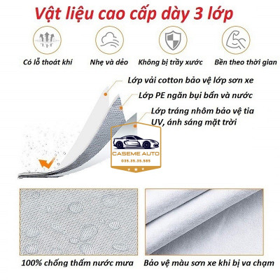 [TOYOTA] Bạt phủ xe ô tô tráng nhôm cao cấp các xe hãng TOYOTA, 3 lớp chống nóng, chống thấm, chống bụi - Hàng Chính Hãng