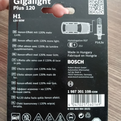 Bóng Đèn Tăng Sáng Bosch H1 12V 55W Gigalight Plus 120% (Vỉ 1 Bóng)