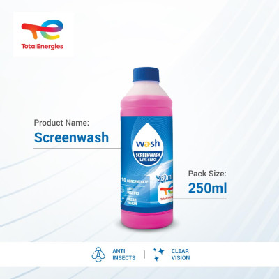 Nước rửa kính lái đậm đặc tỉ lệ 1:10 Total Energies TE-SW250 250ml - Làm sạch vết bẩn, ngăn chặn côn trùng, đổ vào két nước trước, pha để tẩy mốc kính