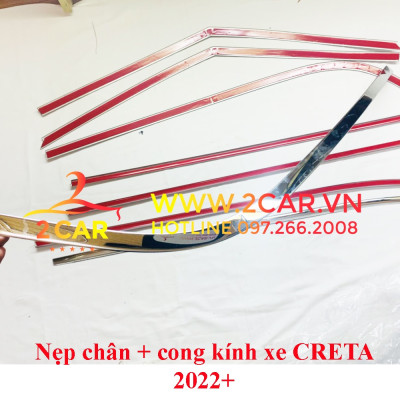 Nẹp viền chân kính, Nẹp cong kính xe Hyundai Creta 2022- 2023 Hàng inox cao cấp