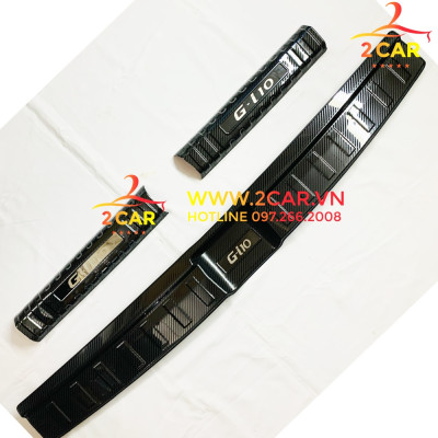 Ốp chống trầy cốp trong, ngoài CARBON xe Hyundai Grand i10 2021-2022, vân Cacbon cao cấp