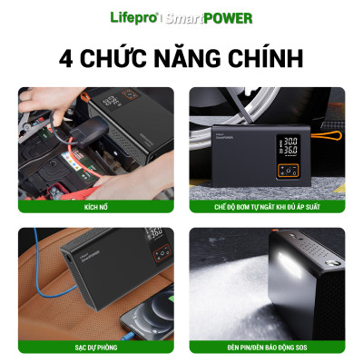 Máy bơm lốp ô tô kèm kích bình đa năng Lifepro SmartPOWER Hàng chính hãng