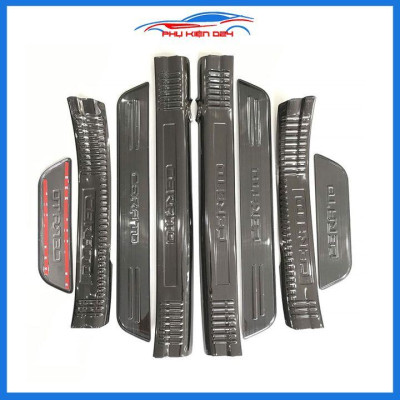 Bộ ốp bậc cửa trong ngoài nẹp bước chân Cerato 2014-2015-2016-2017-2018 vân Titan chống trầy trang trí xe