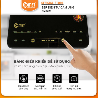 Bếp điện từ cảm ứng Comet CM5428 – Công suất 2000W, mặt kính chịu nhiệt, thiết kế siêu mỏng – Hàng Chính hãng bảo hành 12 tháng
