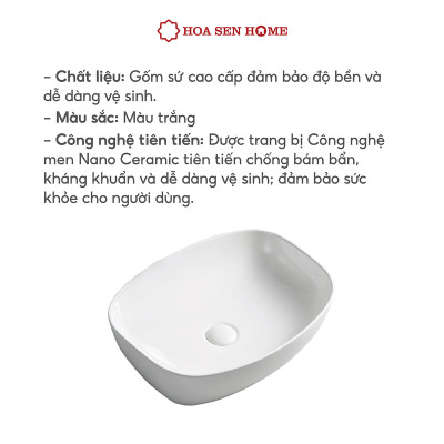 Lavabo đặt bàn TUSLO L008 gốm sứ tráng men Nano Ceramic kháng khuẩn - Hoa Sen Home - Hàng chính hãng