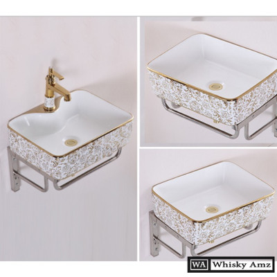 CHẬU RỬA MẶT, LAVABO TRẮNG HỌA TIẾT VÀNG VIỀN VÀNG NHẬP KHẨU CHÍNH HÃNG GROVES CAO CẤP 8170HB