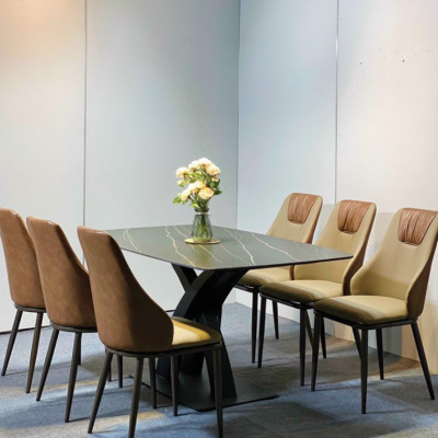 Bàn ăn cao cấp Tundo mặt đá ceramic hân sắt hiện đại