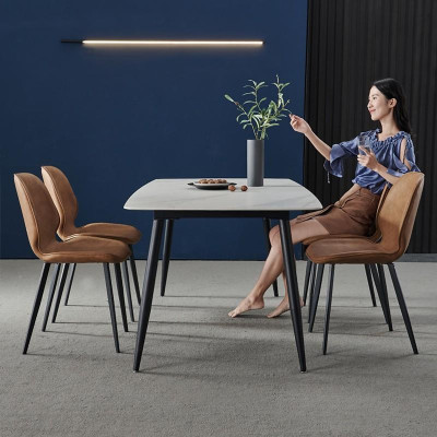 Bộ bàn ghế phòng ăn Tundo mặt đá tự nhiên kích thước tự chọn 4 hoặc 6 ghế Nordic