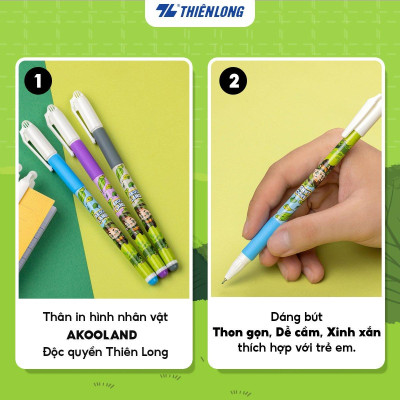 Combo 20 Bút gel Thiên Long GEL-012/AK - Nét viết 0.5mm êm mượt, đầu bút cao cấp, mực đều liên tục, nhân vật Akooland Tahi