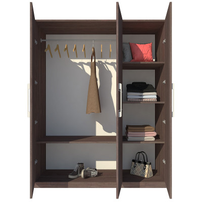 Tủ quần áo gỗ MDF Tundo 3 cánh màu nâu 140 x 55 x 200cm