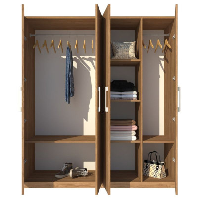 TỦ QUẦN ÁO GỖ CÔNG NGHIỆP 4 CÁNH OHAHA - TQA043 (NÂU NHẠT )