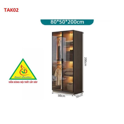 Tủ quần áo gỗ MDF cánh kính cường lực khung nhôm TAK03A - Nội thất lắp ráp Viendong Adv