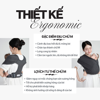 [Thiết Kế Mới - Màu Mocha] Địu Vải Em Bé Sling Baby Sling Nova/Nova Plus Dễ Địu Êm Vai An Toàn Cho Bé 0–24 Tháng