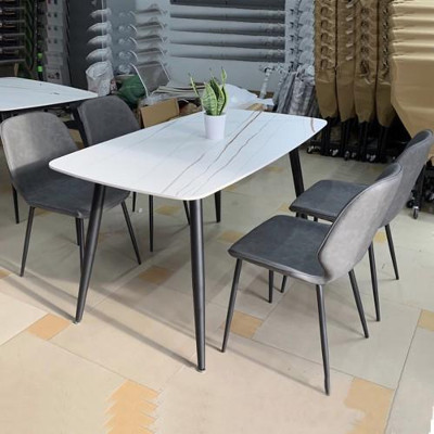 Bộ bàn ghế phòng ăn Tundo mặt đá tự nhiên kích thước tự chọn 4 hoặc 6 ghế Nordic