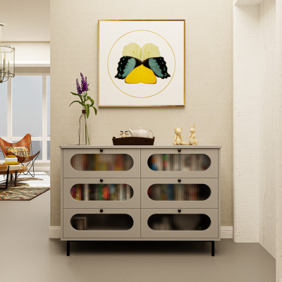 HAPPY FURNITURE , Tủ lưu trữ 6 ngăn kéo chân sắt - SISEEL , THK_173 , 120cm x 45cm x 82cm