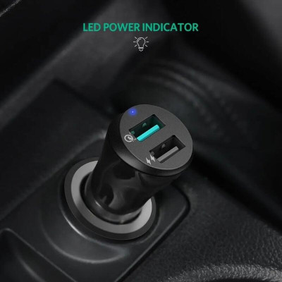 Ugreen UG40309CD114TK 30W qc3.0 Sạc trên ô tô 2 cổng USB hỗ trợ 2.4A + Quick Charge 3.0 màu đen - HÀNG CHÍNH HÃNG