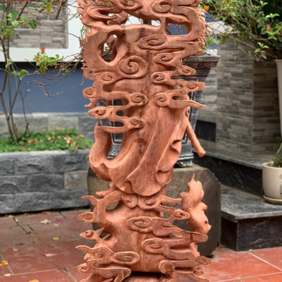 Tượng đạt ma sư tổ hàng long ,phục nghê ,bằng gỗ hương đá liền khối kt cao 1m20×39×19cm