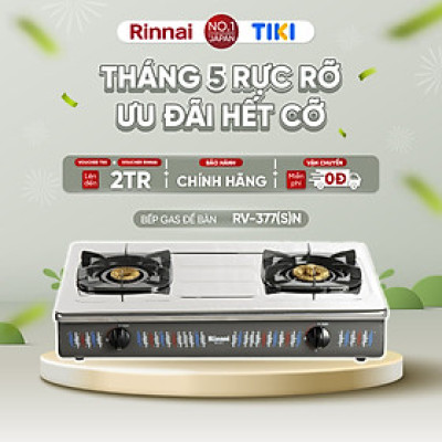 Bếp gas dương Rinnai RV-377(S)N mặt bếp inox và kiềng bếp men - Hàng chính hãng.