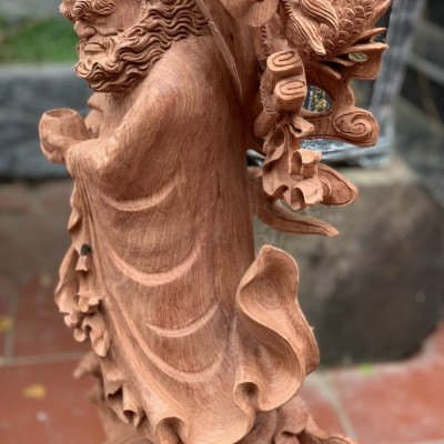 Tượng đạt ma sư tổ hàng long ,phục nghê ,bằng gỗ hương đá liền khối kt cao 1m20×39×19cm