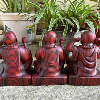 Bộ tượng tam tâm bằng gỗ hương đá sơn mầu gỗ trắc kt cao 20×15×11cm 