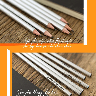 Bút chì gỗ STABILO Schwan 417 2B thân tròn màu bạc (PC417S-2B)