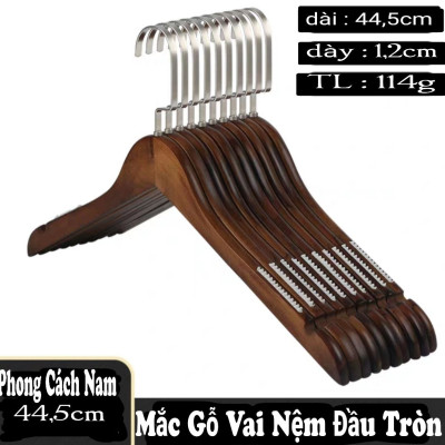 Móc Gỗ Nâu Treo Quần Áo Đầu Móc Dẹp KTN 44.5cm