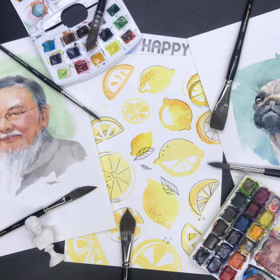 Combo 3 Tệp Giấy Vẽ Màu Nước Happy Artists