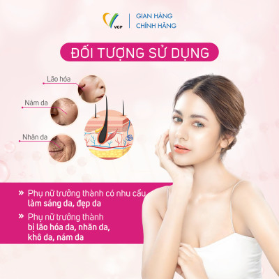 TPBVSK Viên uống đẹp da Glutathione VCP - Hỗ trợ làm sáng da, giảm các triệu chứng nhăn da, khô da, nám da - Hộp 20 viên
