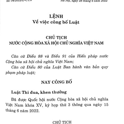 Luật Thi Đua, Khen Thưởng