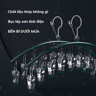 Móc Treo Đồ Lót Khăn Tất 10 Kẹp Inox, Móc Kẹp Phơi Quần Ao Đa Năng Tiết Kiệm Diện Tích, Chất Liệu Không Gỉ - HÀNG CHÍNH HÃNG MINIIN