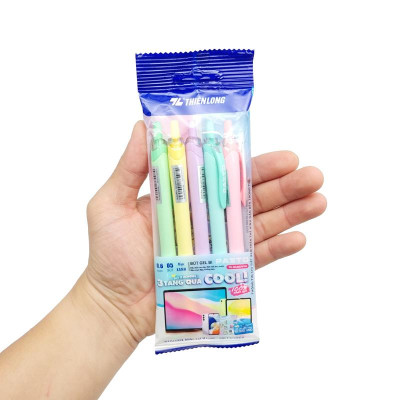 Vỉ 5 Bút Gel 0.6 mm - Thiên Long FO-GELB039/VN - Mực Xanh