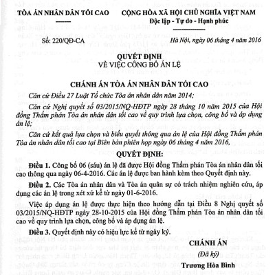 Hệ Thống 70 Án Lệ Và Các Giải Đáp Vướng Mắc Trong Nghiệp Vụ Xét Xử Của Tòa Án Nhân Dân Tối Cao Từ Năm 2016 Đến Nay