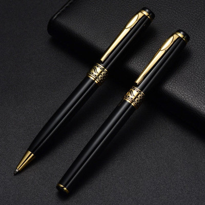 Bút Viết Bi Vỏ Kim Loại Sơn Đen Bóng Điểm Nhấn Mạ Vàng Baoer BP-68