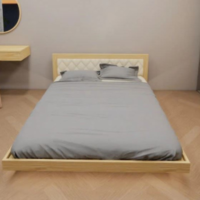 Giường ngủ bay gỗ KHM30 decor có tựa đầu bọc nệm Juno Sofa màu tự nhiên phủ bóng PU
