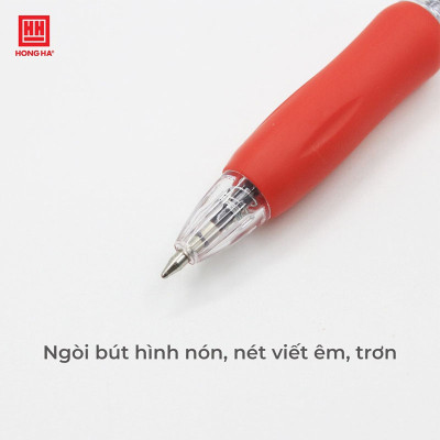 Bút bi bấm Hồng Hà đầu bi 0.7mm cho nét viết êm, trơn, có grip cao su - 2468