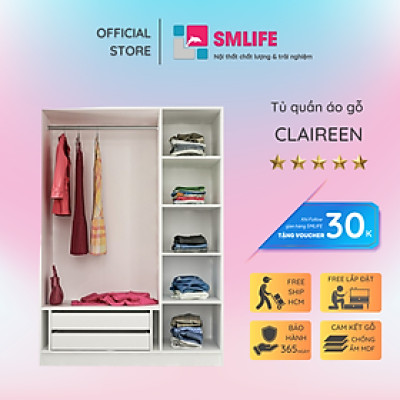 Tủ quần áo 3 cánh bằng gỗ tiện dụng SMLIFE Claireen