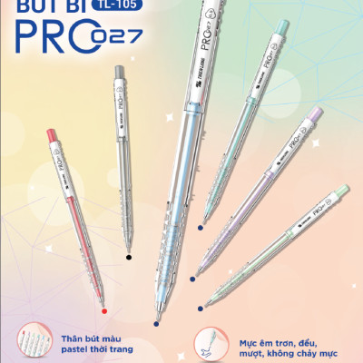 Hộp 20 Bút Bi Pro 027 0.5 mm - Thiên Long TL-105 - Mực Đỏ